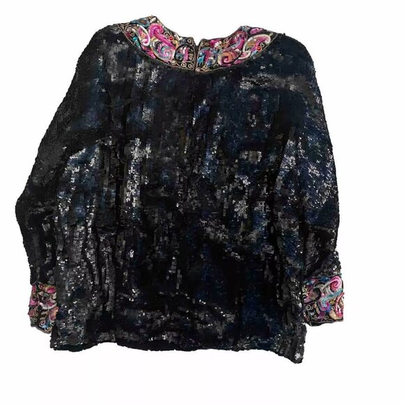 STUNNING Donatella x Saks Fifth Avenue Vintage Sequin Blouse Party Evening Large - Picture 4 of 7